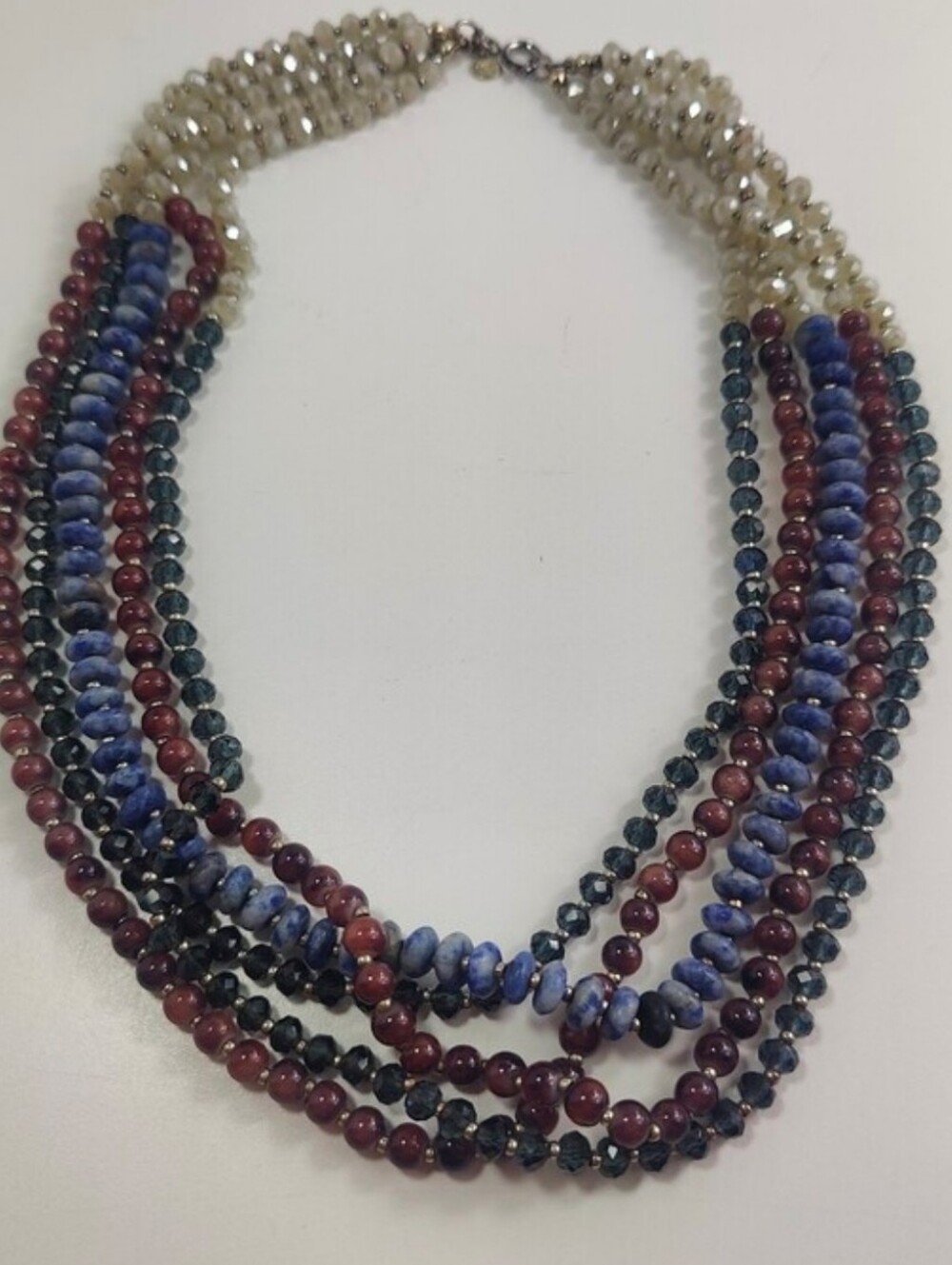 LOFT Multi Strand Beaded Necklace 42" Long Layered Statement Necklace Blue